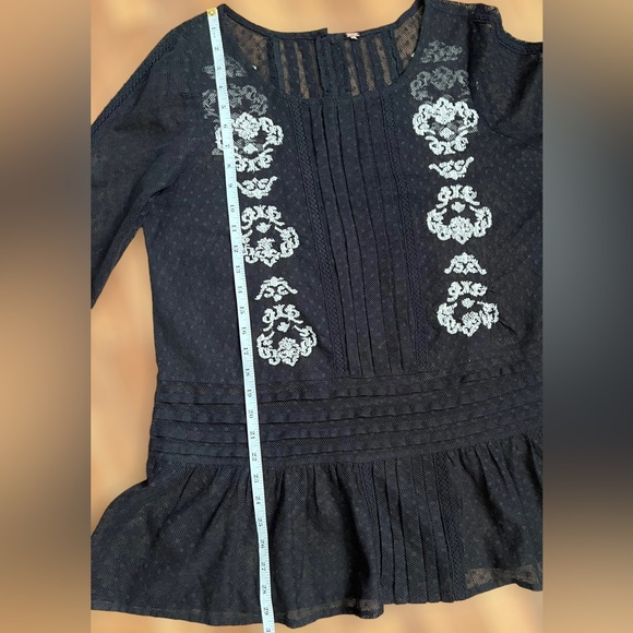 Free People Women's Black Jocelyn Pleated Dot Ruffle Lace Tunic Size Small - Picture 14 of 16